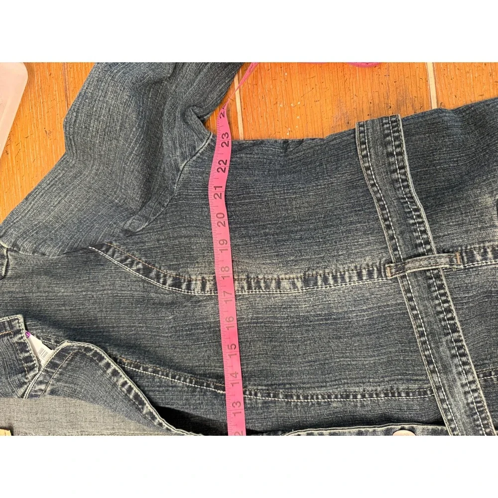Y2K Vintage Curvaceous Denim Jean Jacket Belted Button Down Blue‎ Womens Size L